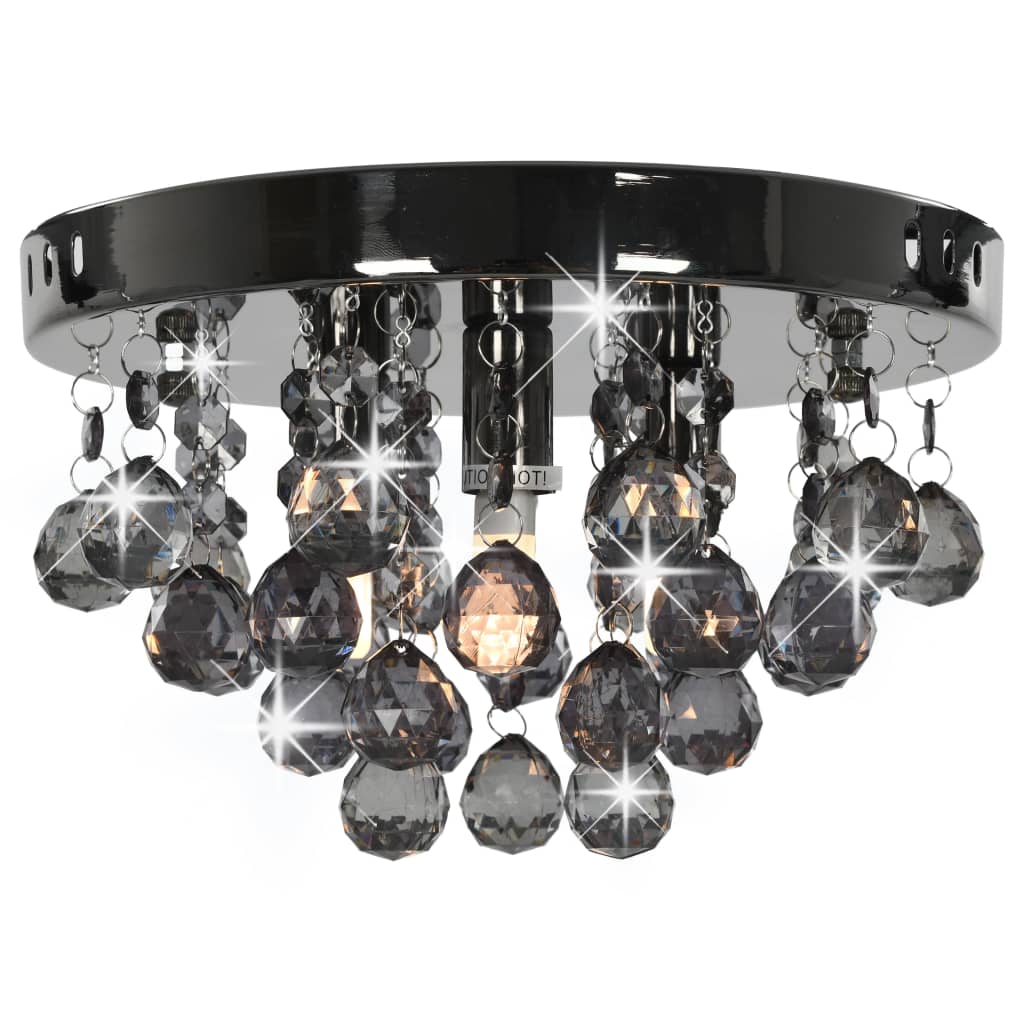 loftlampe med røgfarvede perler rund G9 sort