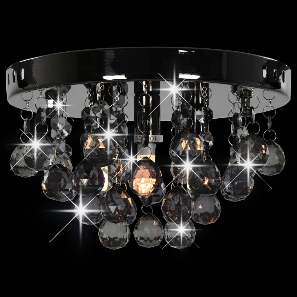 loftlampe med røgfarvede perler rund G9 sort
