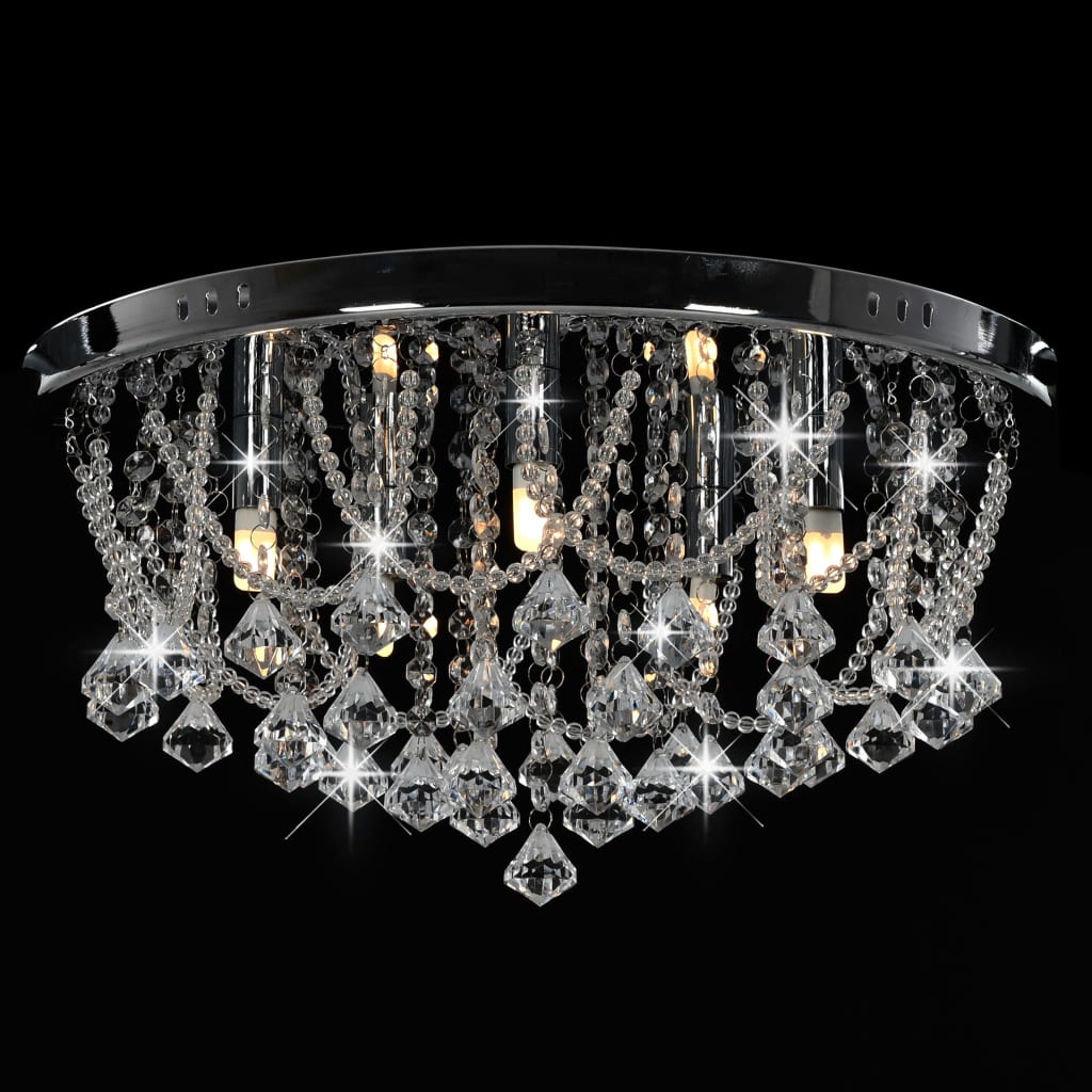 loftlampe med krystalperler rund 4 x G9-pærer sølvfarvet