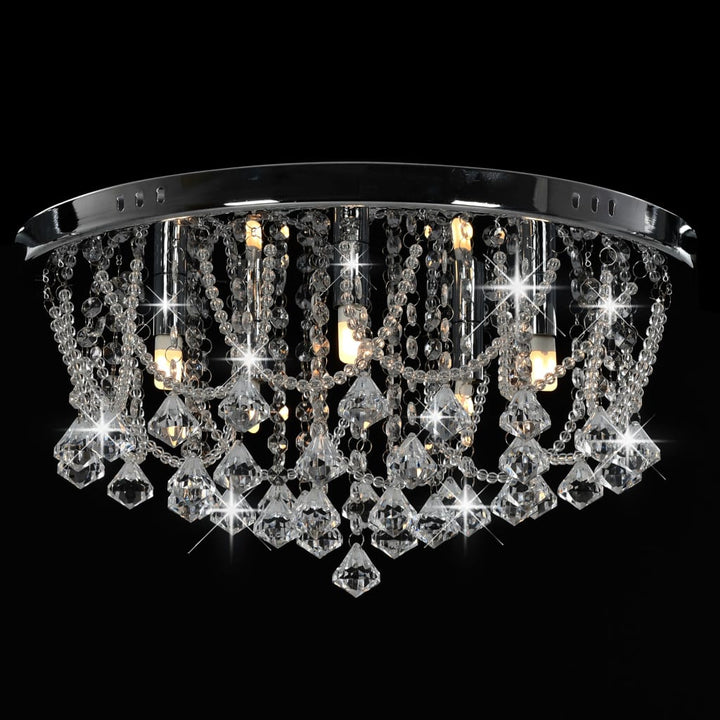 loftlampe med krystalperler rund 4 x G9-pærer sølvfarvet