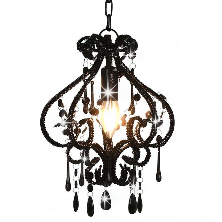 loftlampe med perler rund E14 sort