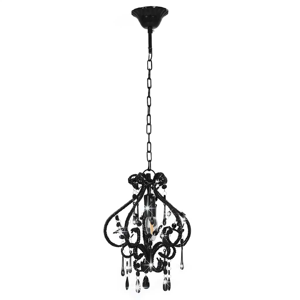 loftlampe med perler rund E14 sort