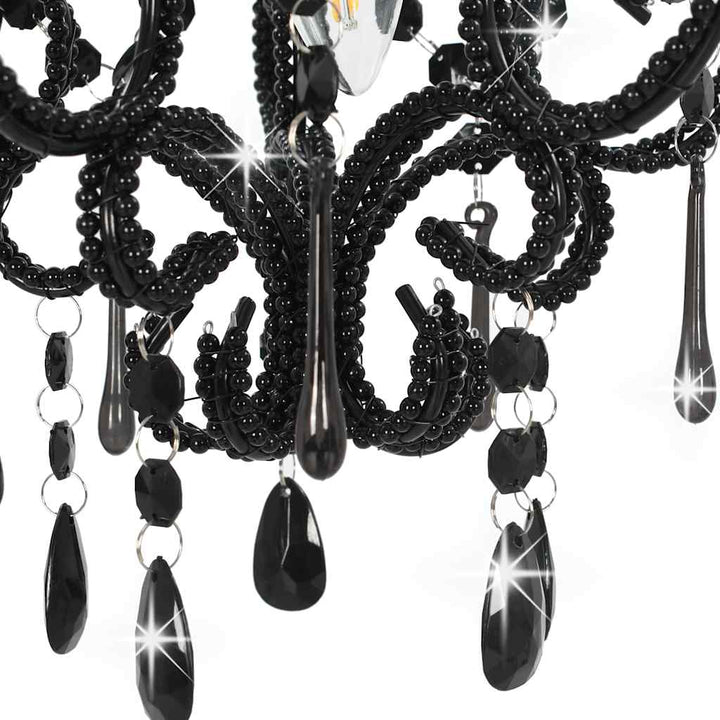 loftlampe med perler rund E14 sort