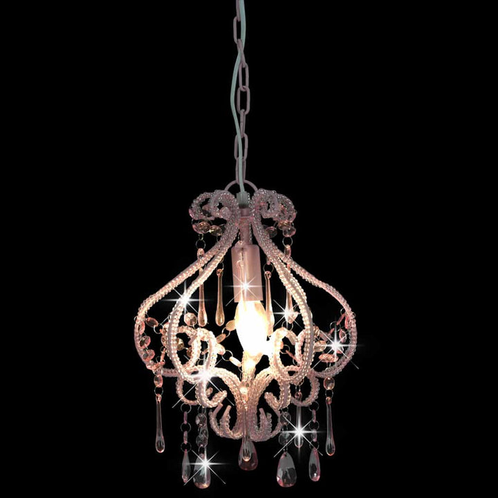 loftlampe med perler rund E14 pink