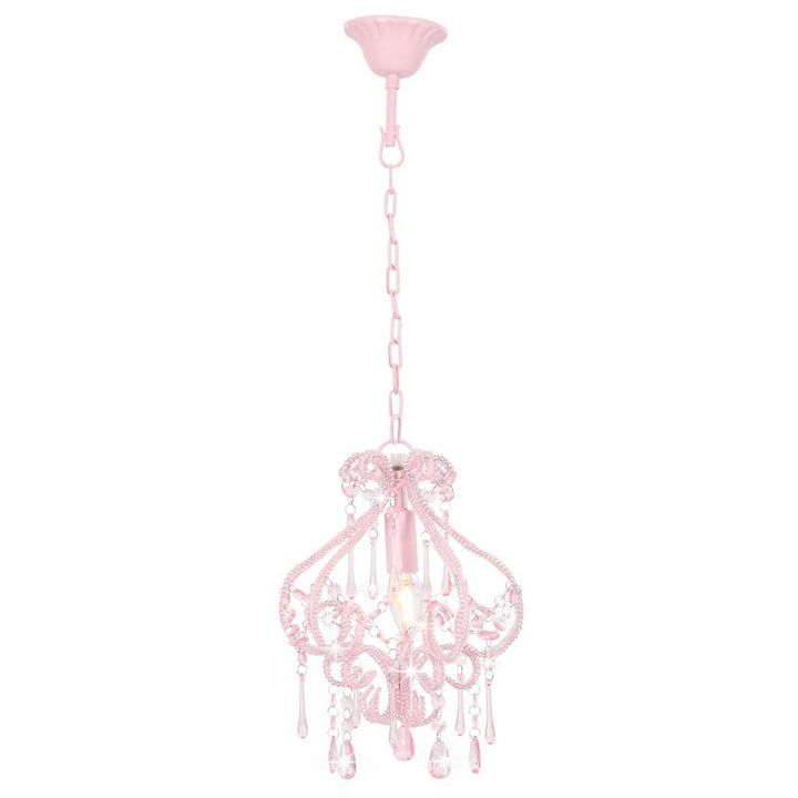 loftlampe med perler rund E14 pink