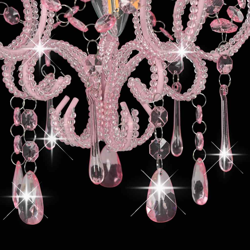 loftlampe med perler rund E14 pink