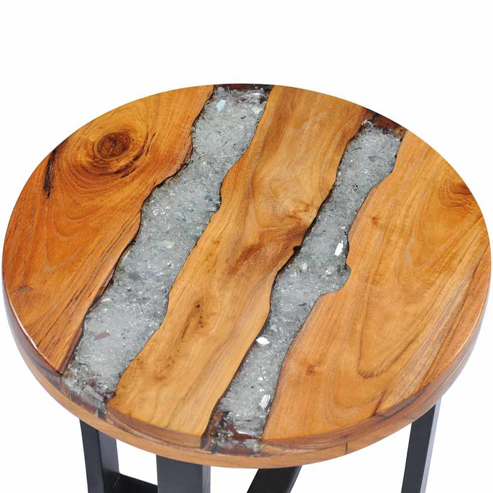 sofabord 40 x 45 cm massivt teaktræ og polyresin