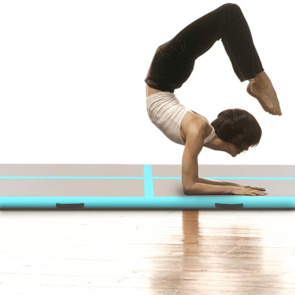 oppustelig gymnastikmåtte med pumpe 300 x 100 x 10 cm PVC grøn