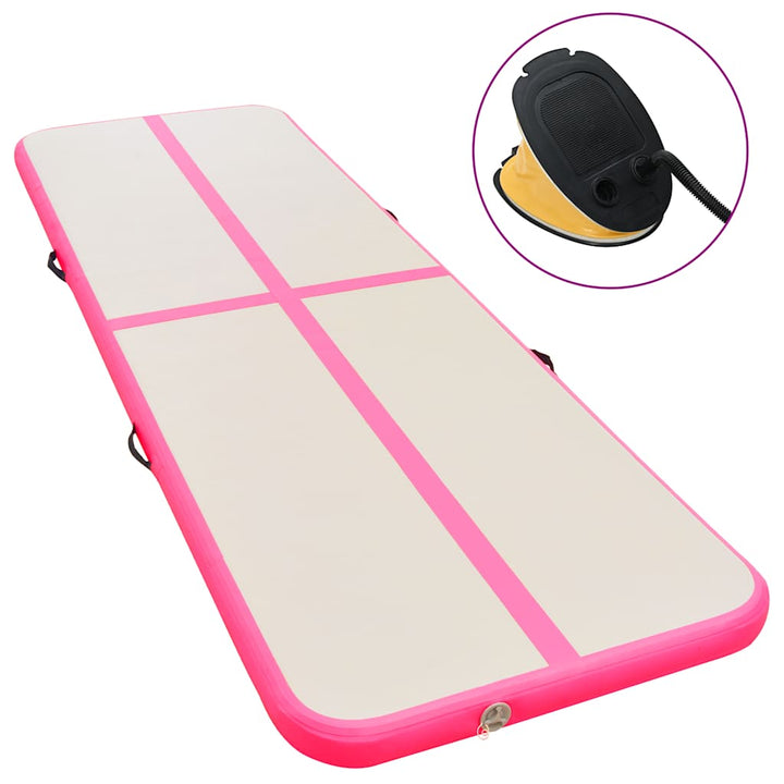 oppustelig gymnastikmåtte med pumpe 400 x 100 x 10 cm PVC pink