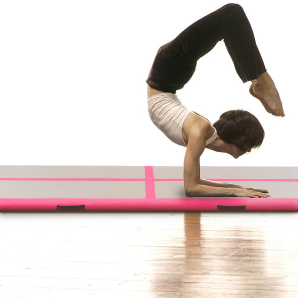 oppustelig gymnastikmåtte med pumpe 400 x 100 x 10 cm PVC pink