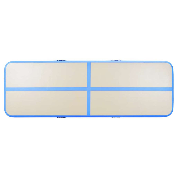 oppustelig gymnastikmåtte med pumpe 400 x 100 x 10 cm PVC blå