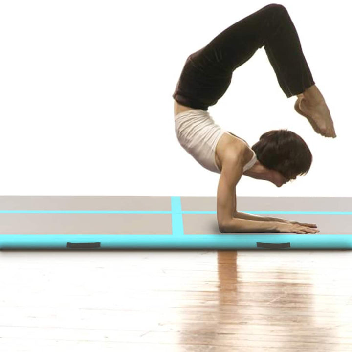 oppustelig gymnastikmåtte med pumpe 400 x 100 x 10 cm PVC grøn