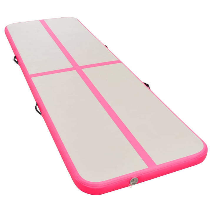 oppustelig gymnastikmåtte med pumpe 500 x 100 x 10 cm PVC Pink