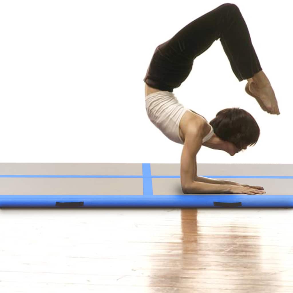 oppustelig gymnastikmåtte med pumpe 500 x 100 x 10 cm PVC blå