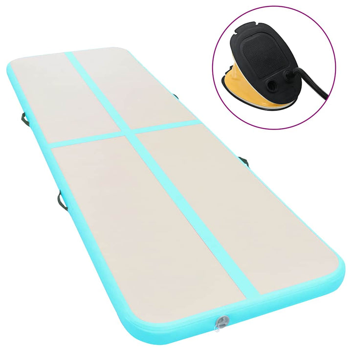 oppustelig gymnastikmåtte med pumpe 500 x 100 x 10 cm PVC grøn