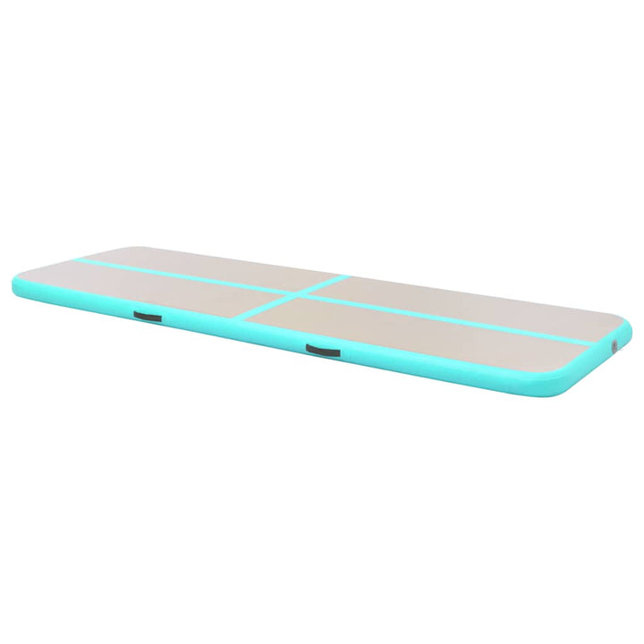 oppustelig gymnastikmåtte med pumpe 500 x 100 x 10 cm PVC grøn