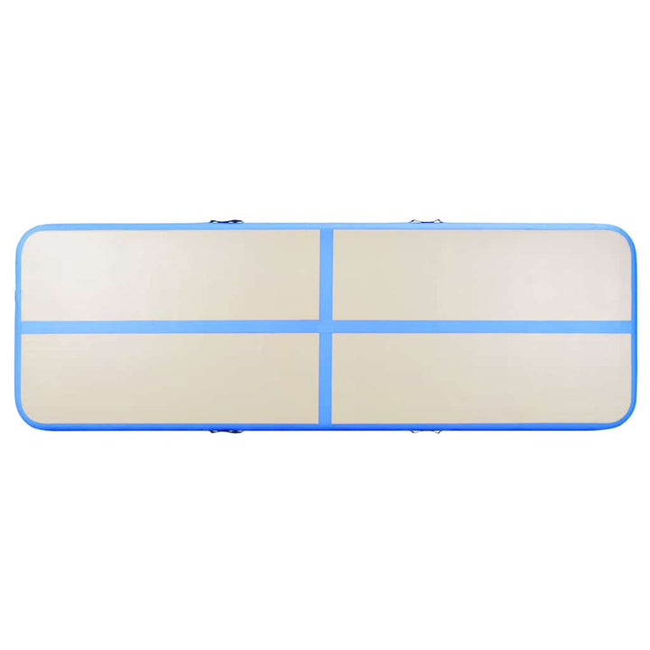 oppustelig gymnastikmåtte med pumpe 600 x 100 x 10 cm PVC blå