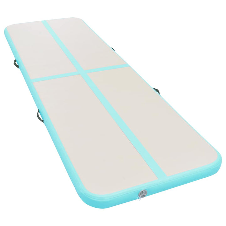 oppustelig gymnastikmåtte med pumpe 600 x 100 x 10 cm PVC grøn