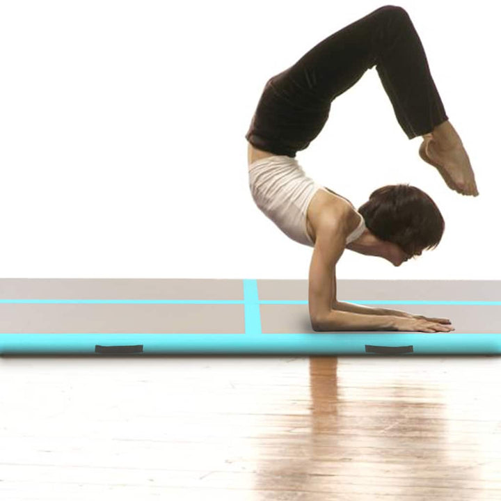 oppustelig gymnastikmåtte med pumpe 700 x 100 x 10 cm PVC grøn