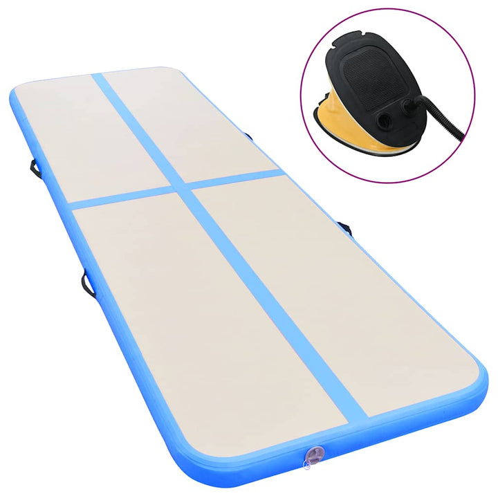 oppustelig gymnastikmåtte med pumpe 800 x 100 x 10 cm PVC blå