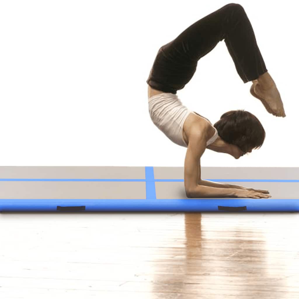 oppustelig gymnastikmåtte med pumpe 800 x 100 x 10 cm PVC blå