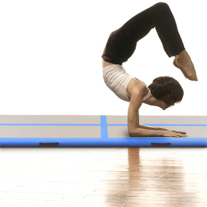 oppustelig gymnastikmåtte med pumpe 800 x 100 x 10 cm PVC blå