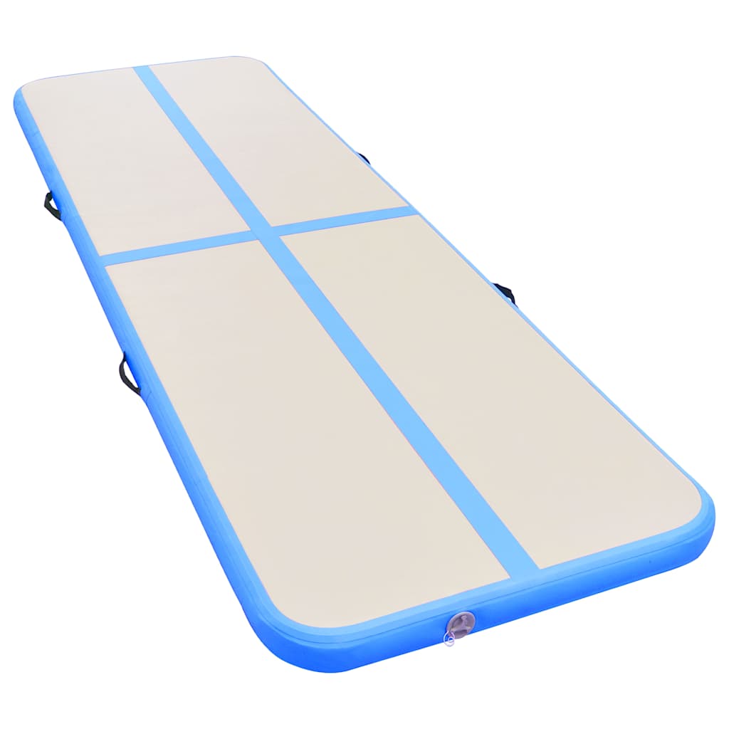 oppustelig gymnastikmåtte med pumpe 800 x 100 x 10 cm PVC blå