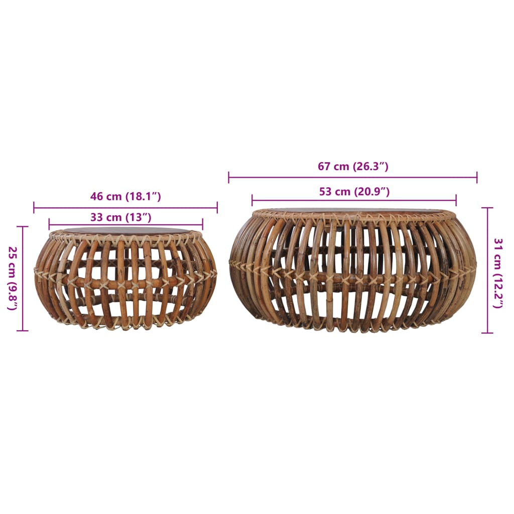 sofaborde 2 stk. naturlig rattan