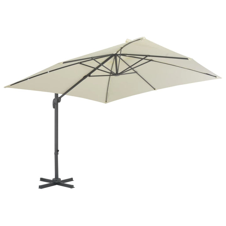 haveparasol m. transportabel fod sandfarvet