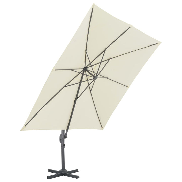 haveparasol m. transportabel fod sandfarvet