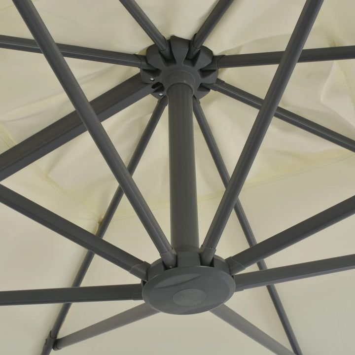 haveparasol m. transportabel fod sandfarvet