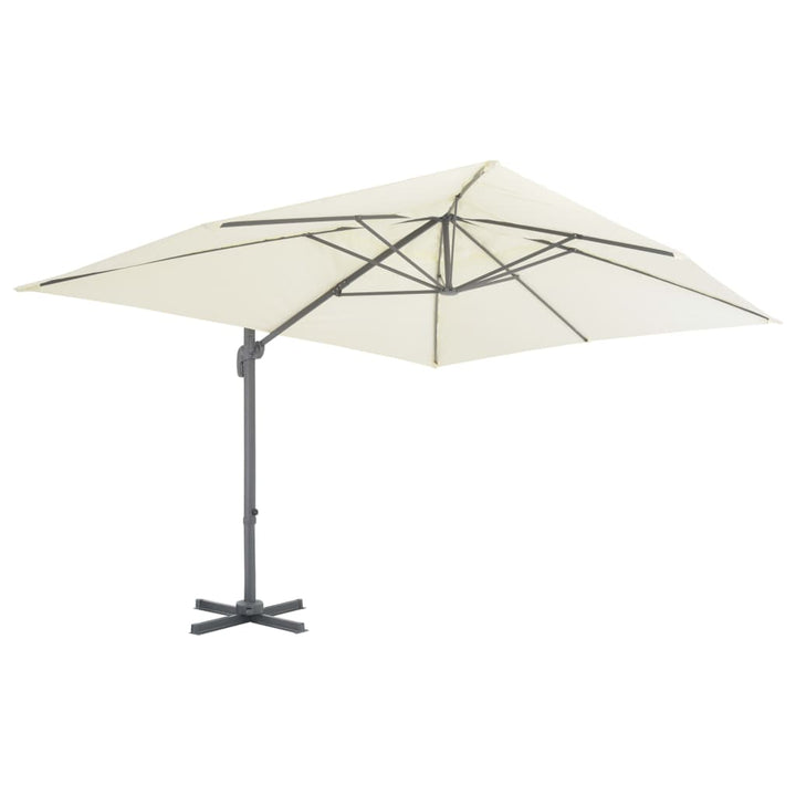 haveparasol m. transportabel fod sandfarvet