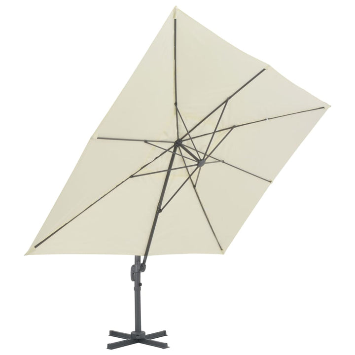 haveparasol m. transportabel fod sandfarvet