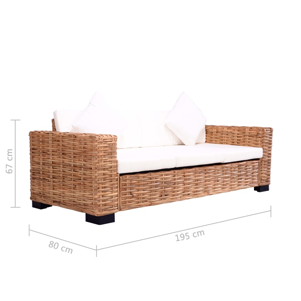 sofasæt i 2 dele med hynder naturligt rattan