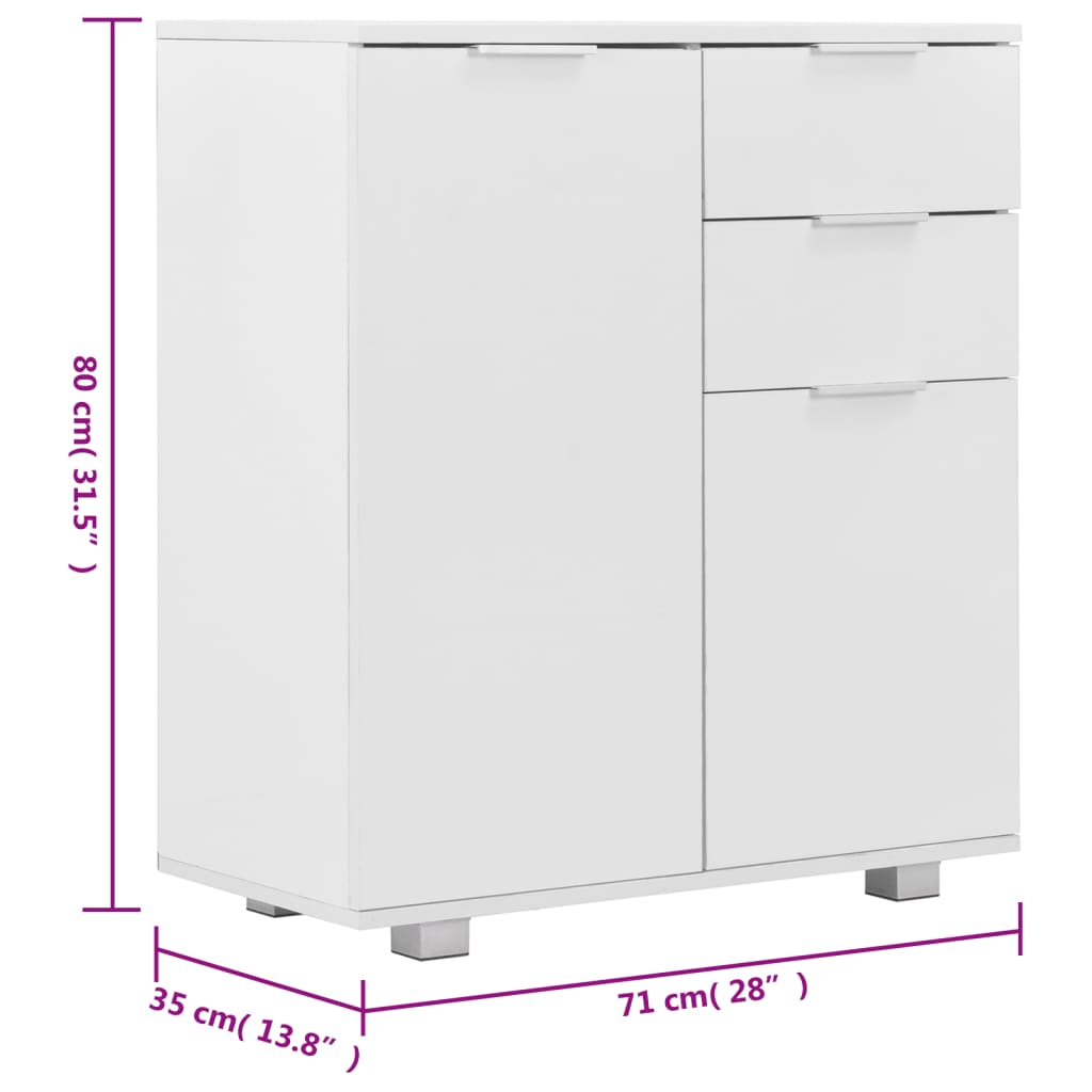 skænk 71 x 35 x 80 cm konstrueret træ hvid højglans
