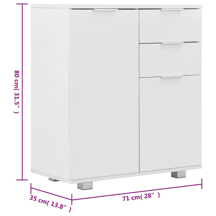 skænk 71 x 35 x 80 cm konstrueret træ hvid højglans