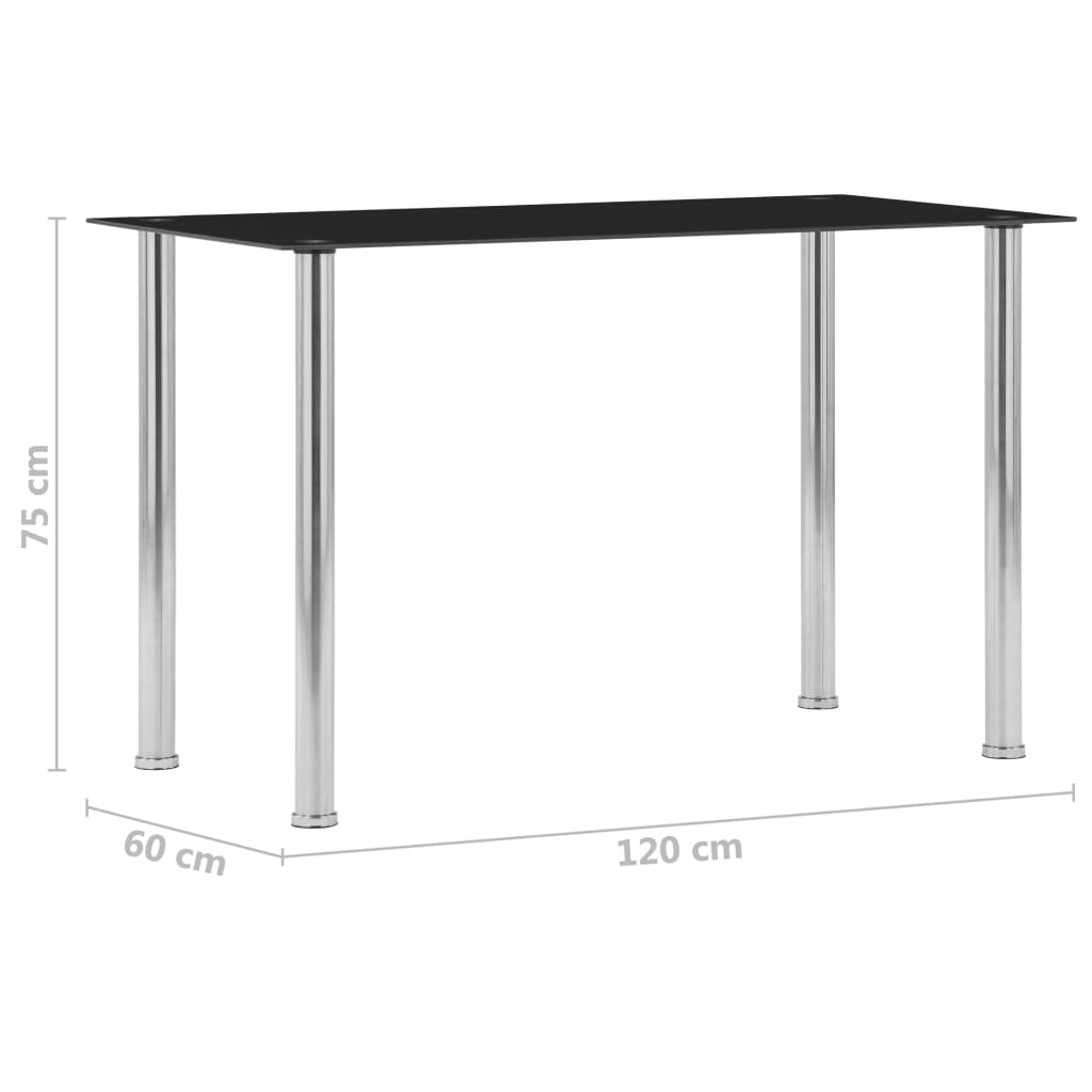 spisebord 120x60x75 cm hærdet glas sort