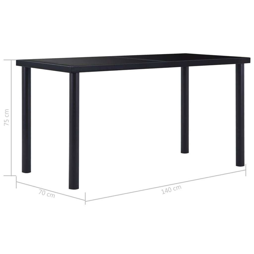 spisebord 140x70x75 cm hærdet glas sort