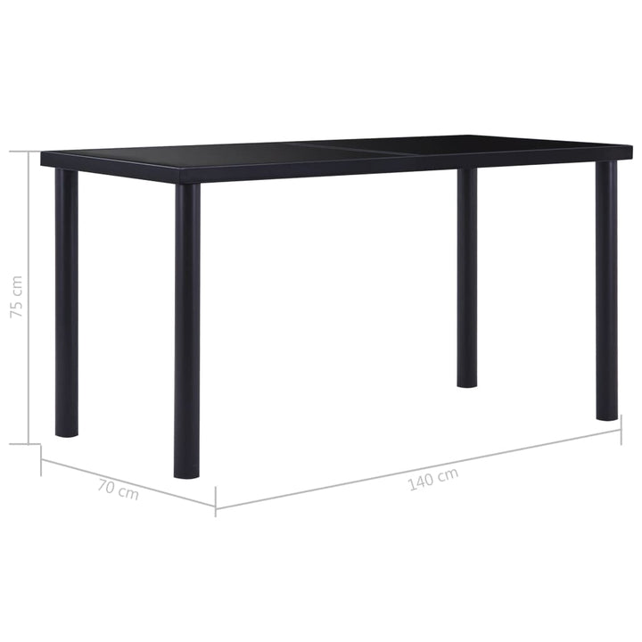 spisebord 140x70x75 cm hærdet glas sort