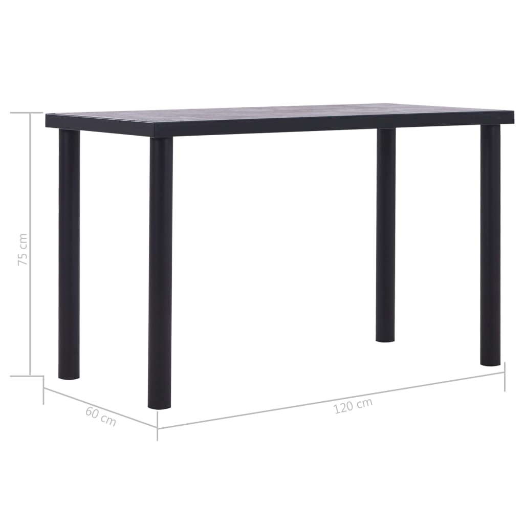 spisebord 120 x 60 x 75 cm MDF sort og betongrå