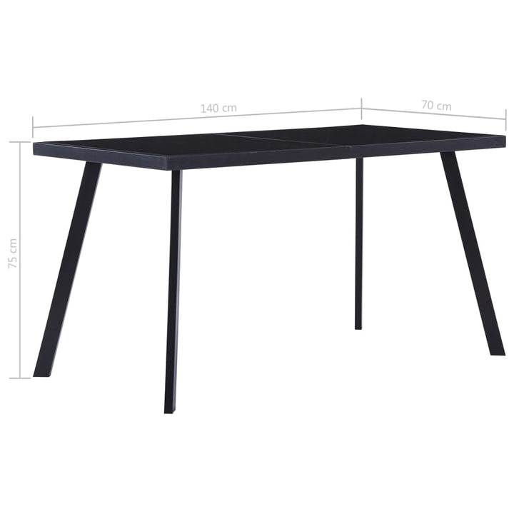 spisebord 140x70x75 cm hærdet glas sort