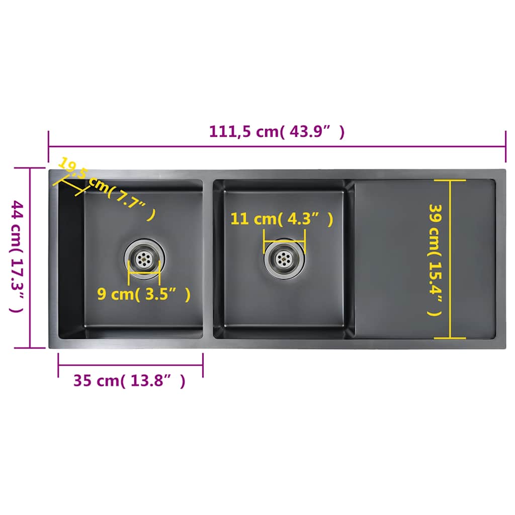 håndlavet køkkenvask rustfrit stål sort