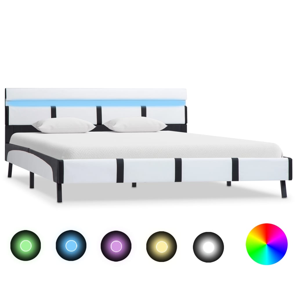 sengestel med LED 160x200 cm kunstlæder hvid