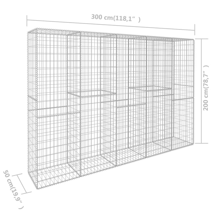 gabionvæg med dæksler galvaniseret stål 300 x 50 x 200 cm