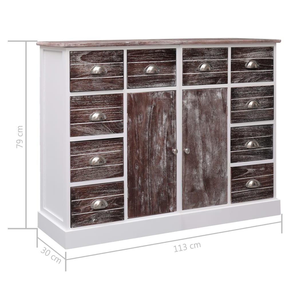 skænk med 10 skuffer 113x30x79 cm træ brun