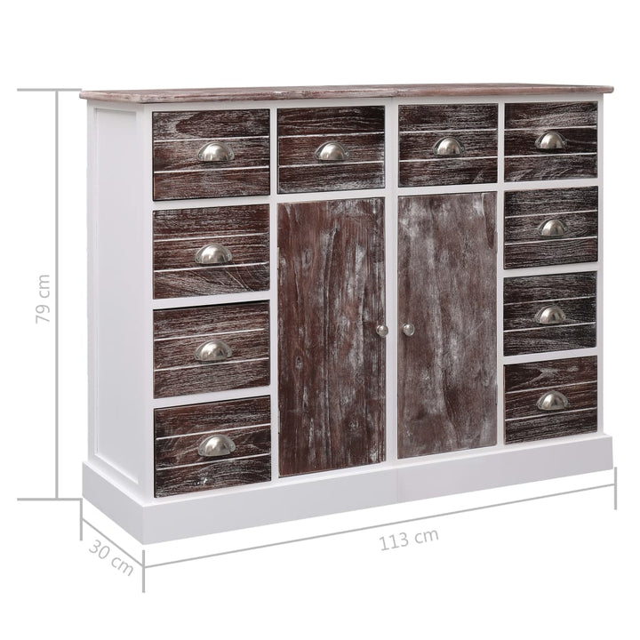 skænk med 10 skuffer 113x30x79 cm træ brun