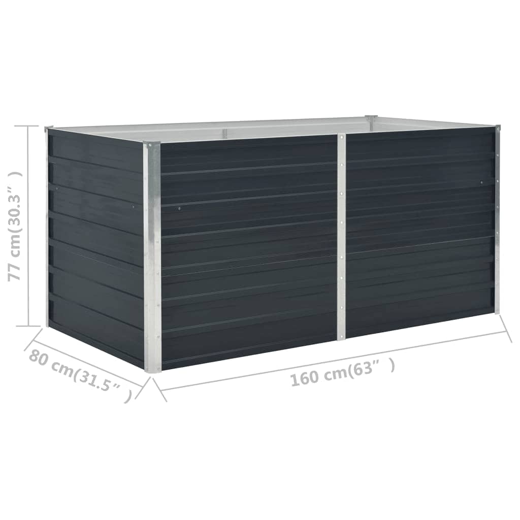 hævet plantekasse 160x80x77 cm galvaniseret stål antracitgrå