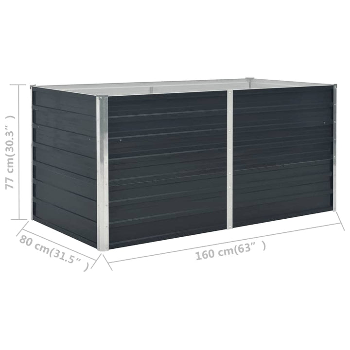 hævet plantekasse 160x80x77 cm galvaniseret stål antracitgrå