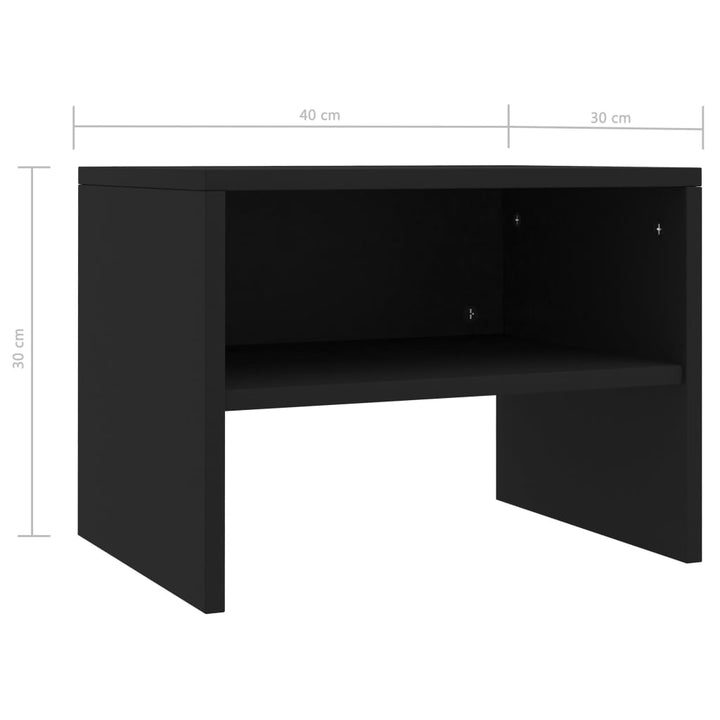 sengeborde 2 stk. 40x30x30 cm konstrueret træ Sort
