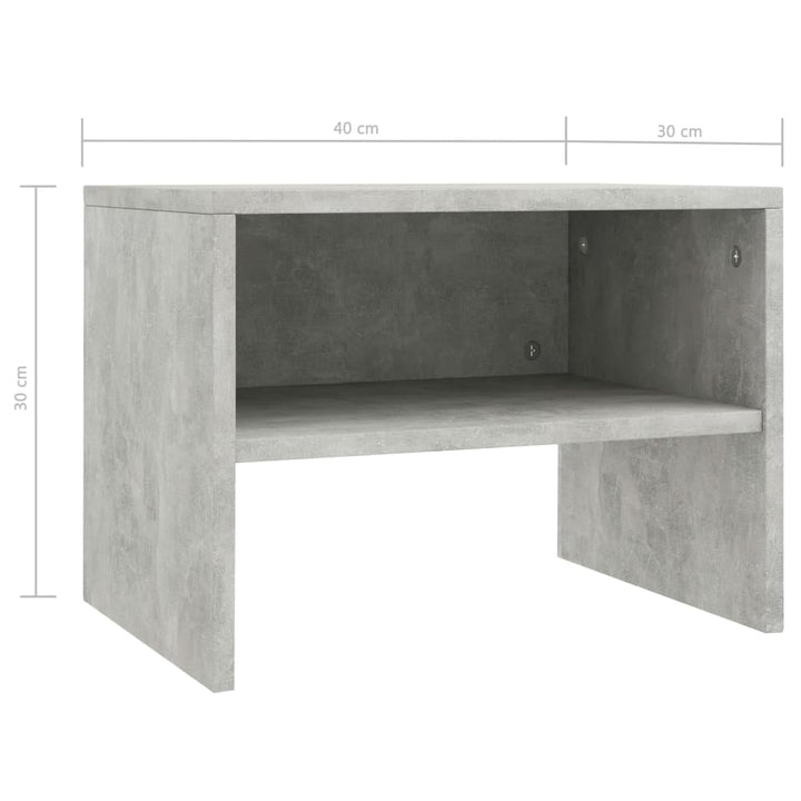 sengeborde 2 stk. 40x30x30 cm konstrueret træ Betongrå